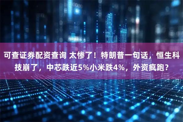可查证券配资查询 太惨了！特朗普一句话，恒生科技崩了，中芯跌近5%小米跌4%，外资疯跑？
