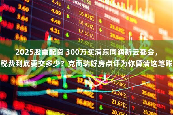 2025股票配资 300万买浦东同润新云都会，税费到底要交多少？克而瑞好房点评为你算清这笔账